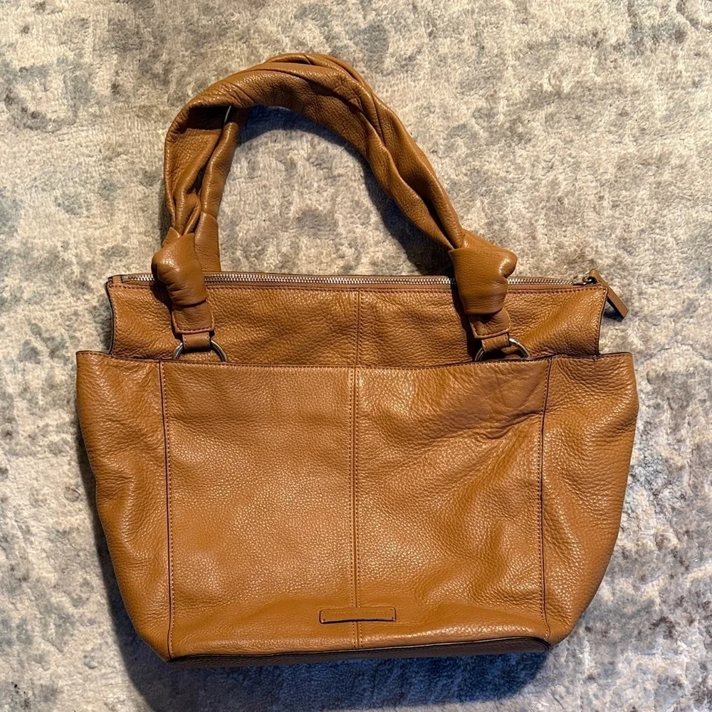 Vince Camuto Going Out Travel Brown Tan Leather Tote Bag Purse Plush Luxury